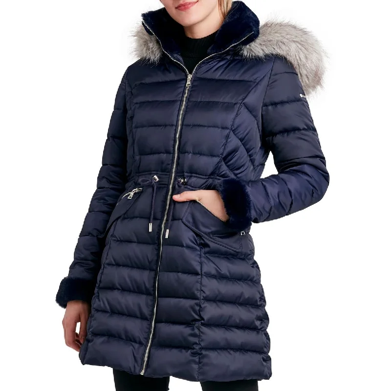 Womens Faux Fur Trim Hooded Puffer Jacket