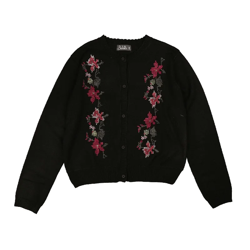 Belati Black Cross Stitch Embroidered Cardigan ( BKN362 )