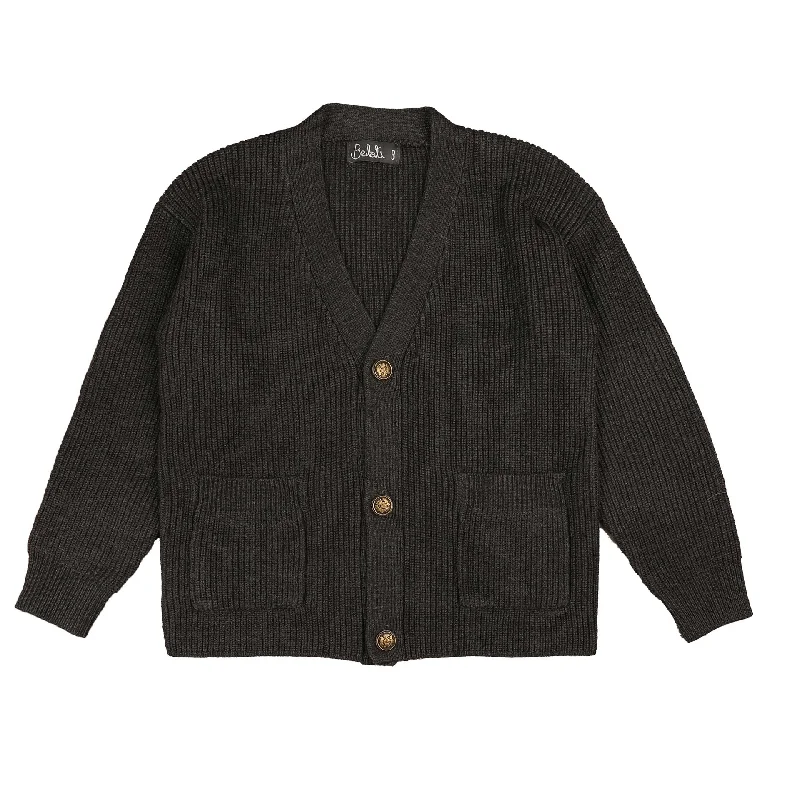 Belati Charcoal Seude Elbow Patch Cardigan ( BKN390 )