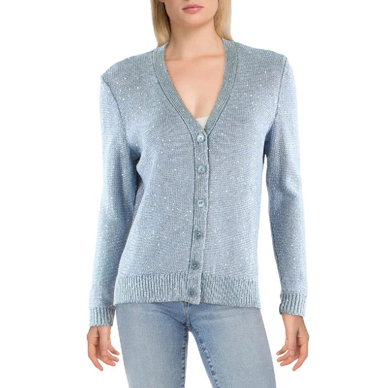 Womens Linen Blend Shimmer Cardigan Sweater