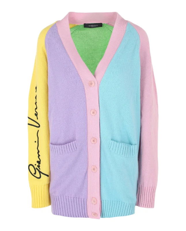 Versace Womens Colorblock Cashmere Cardigan