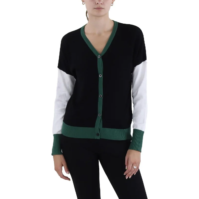 Womens Contrast Trim Colorblock Cardigan Sweater