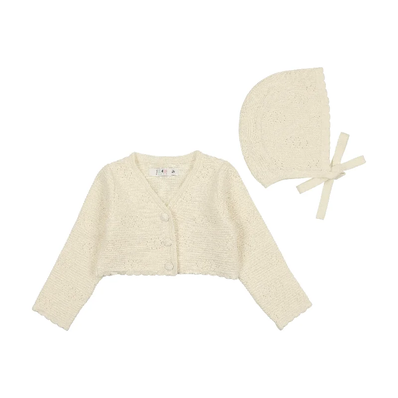 Coco Blanc Cream Scalloped Cardigan With Bonnet