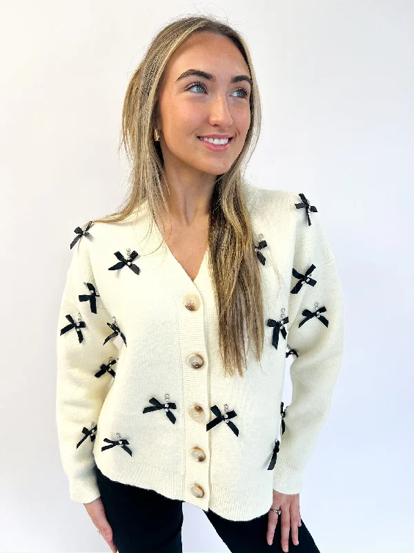 Ivory Bow Studded Cardigan