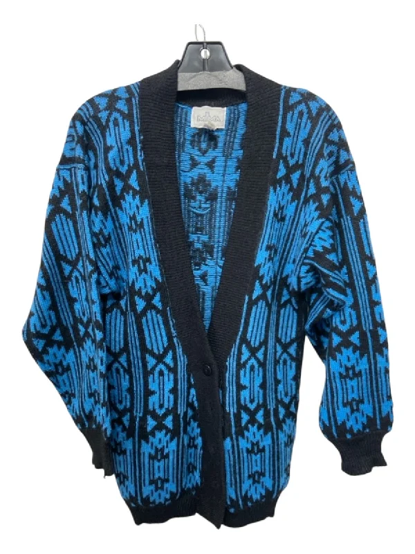 Millma Size S Blue & Black Wool Button Up Geo Print Cardigan Sweater