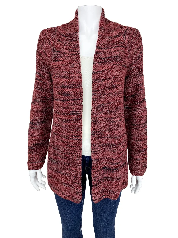 Nic+Zoe, Women's Boucle Open Cardigan Sweater, Deep Rose/Black, Size M