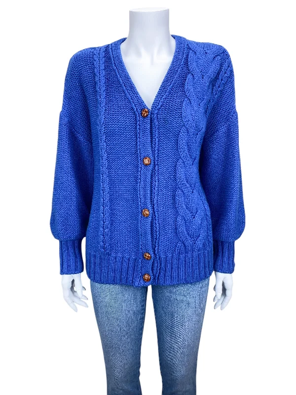 Staud Women's Blake Oversized Cable Cardigan Sweater Blue Size XS