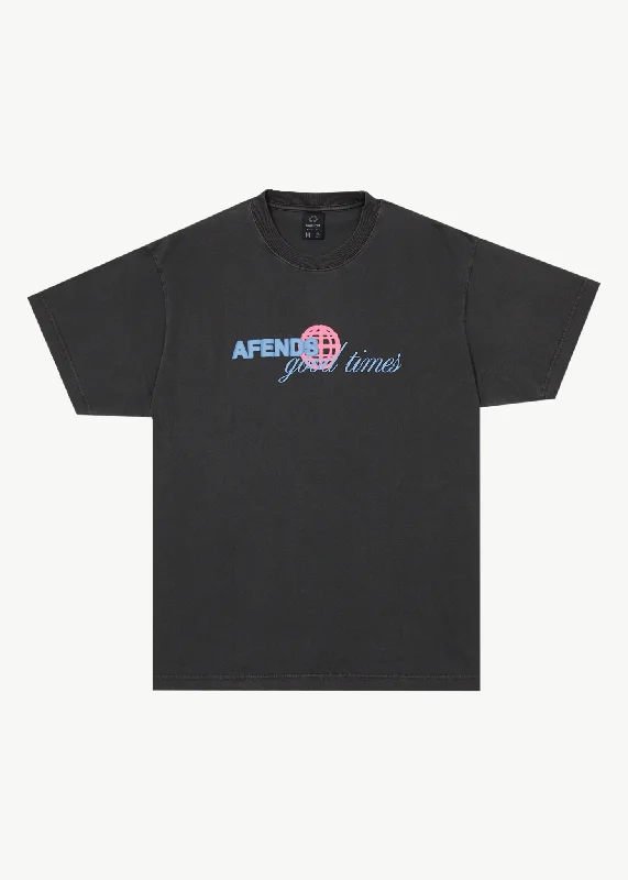 AFENDS Mens Good Times - Graphic Boxy T-Shirt - Stone Black