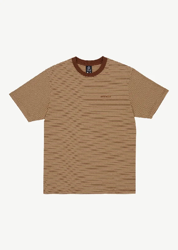 AFENDS Mens Invisible - Retro T-Shirt - Toffee Stripe