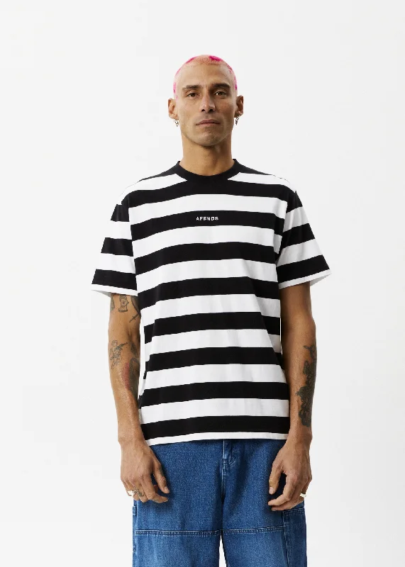 AFENDS Mens Needle - Retro Logo T-Shirt - Black Stripe