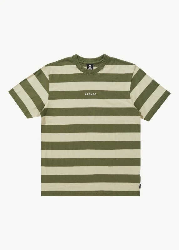 AFENDS Mens Needle - Retro Logo T-Shirt - Cypress Stripe