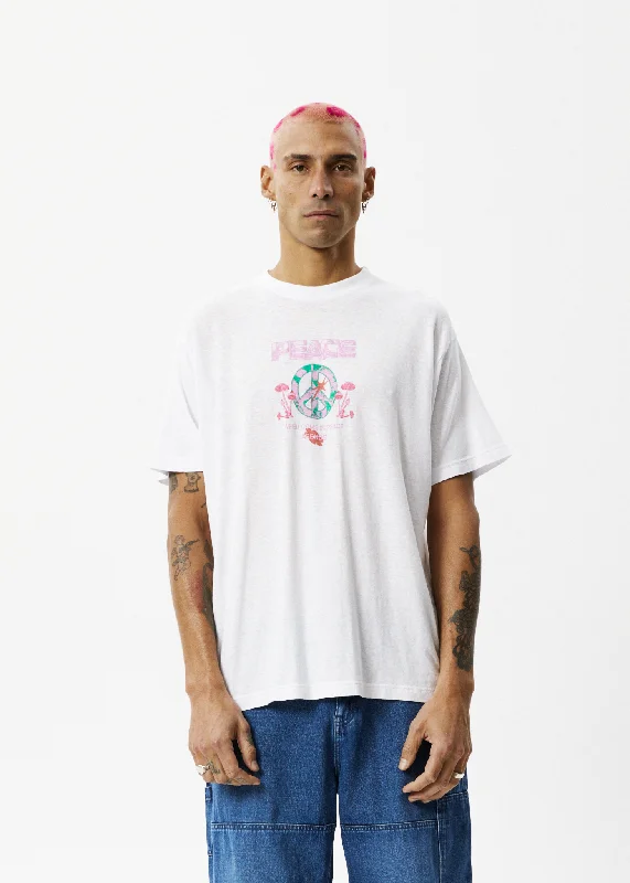 AFENDS Mens Peace - Boxy Graphic T-Shirt - White