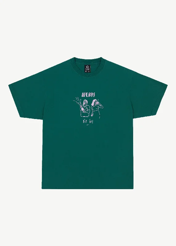 AFENDS Mens Rip In - Boxy Graphic T-Shirt - Emerald