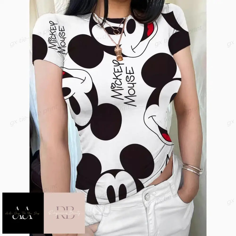 Basic Short Sleeve Women's T-shirt - Disney Mickey Shape- S/3XL