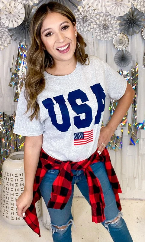 Ash Grey Big Letter USA T-Shirt