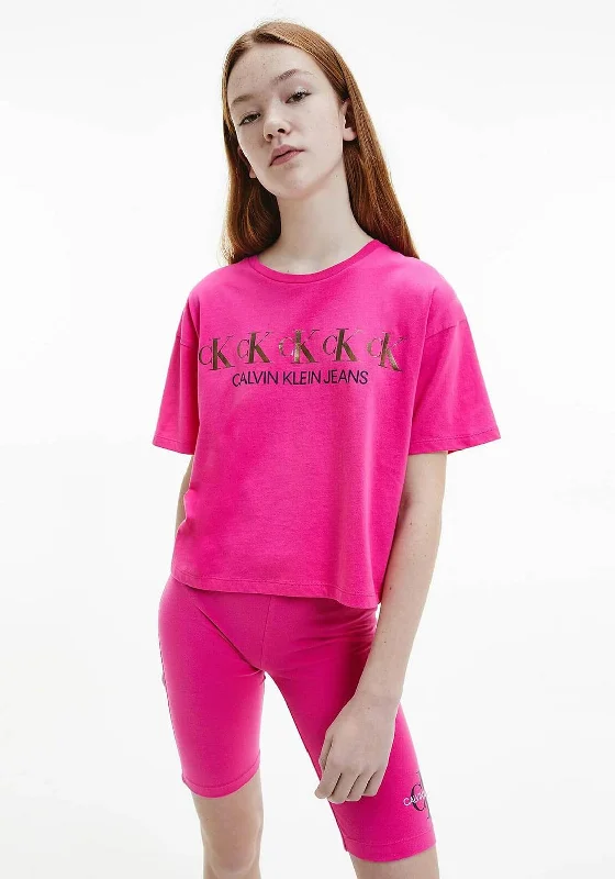 Calvin Klein Girls Cropped Foil Boxy T-Shirt, Pink