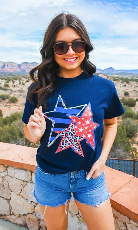 Navy Blue Doodle Star Graphic T-Shirt