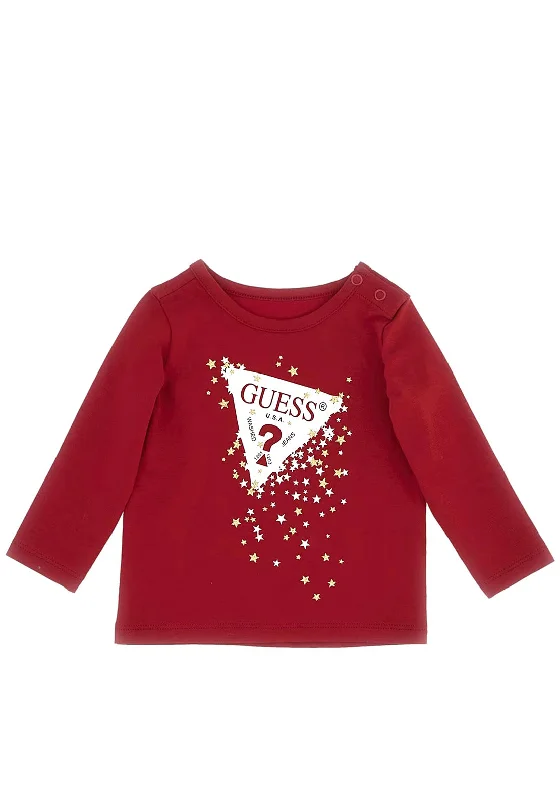 Guess Mini Girls Glitter Triangle Long Sleeve T-Shirt, Red