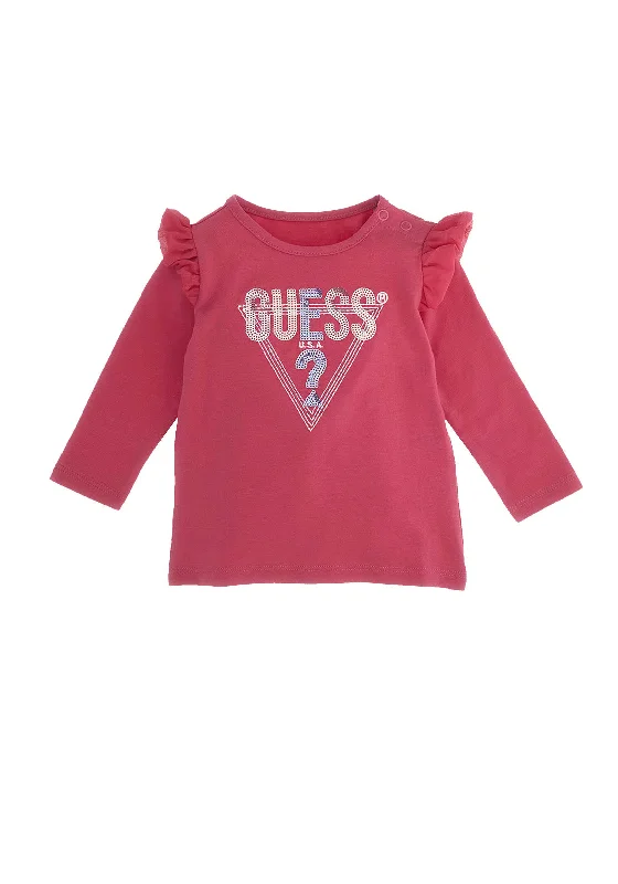 Guess Mini Girls Long Sleeve Sequin Logo T-Shirt, Pink