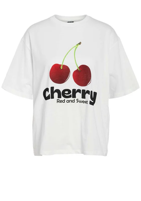 Noisy May Millie Cherry Short Sleeve T-Shirt, White