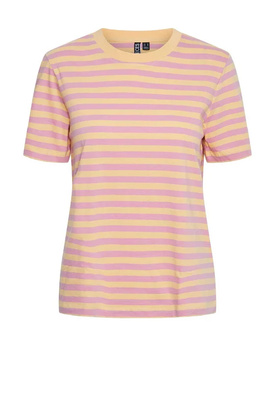 Pieces Ria Striped T-Shirt, Wild Rose & Buff Orange