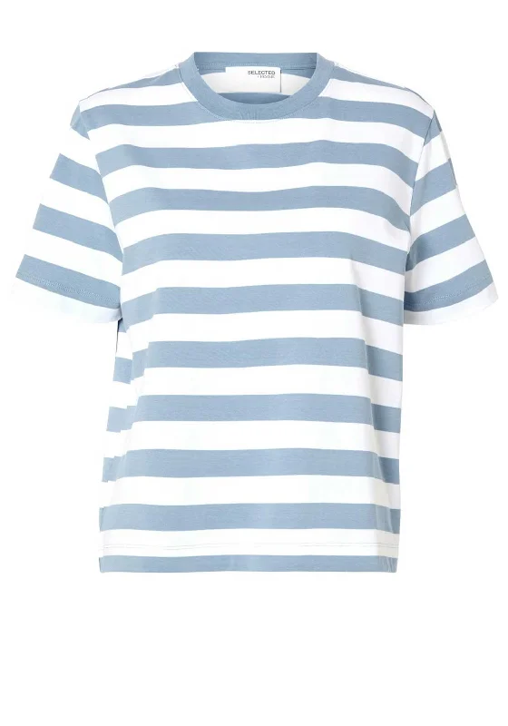 Selected Femme Essential Striped Boxy T-Shirt, Endless Sky