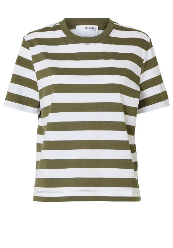 Selected Femme Essential Striped Boxy T-Shirt, Kalamata