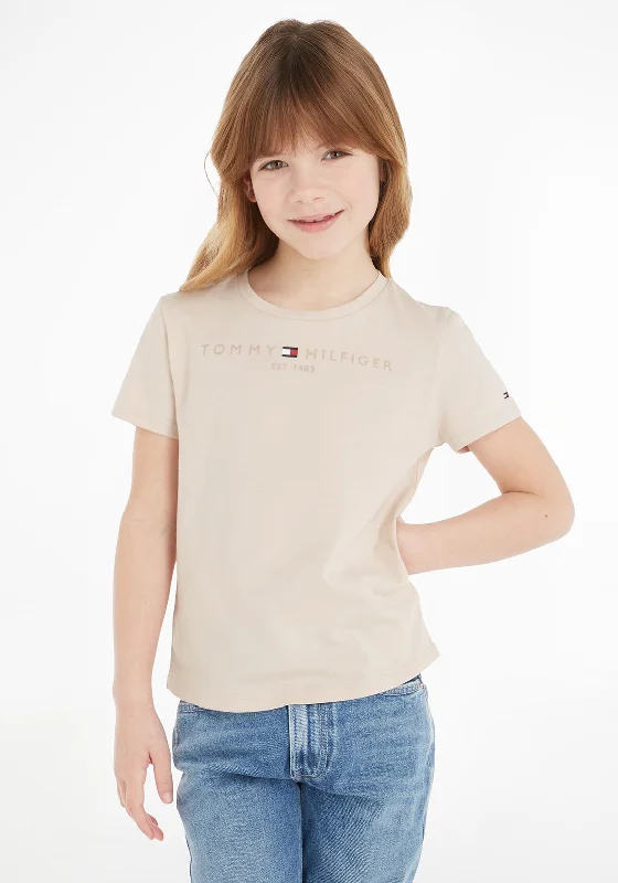 Tommy Hilfiger Older Girls Essentials Short Sleeve T-Shirt, Cashmere Cream