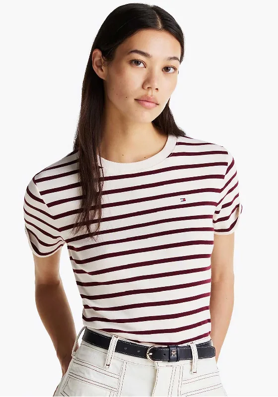 Tommy Hilfiger Womens Slim Cody Stripe T-Shirt, Beige