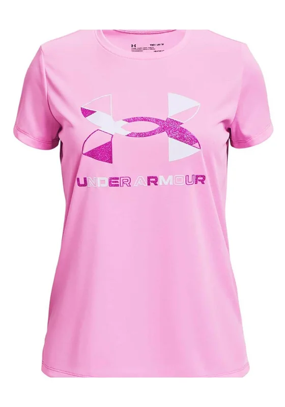 Under Amour Girls Glitter Logo T-Shirt, Pink