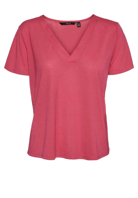 Vero Moda Curve Spicy V Neck T-Shirt, Raspberry Sorbet