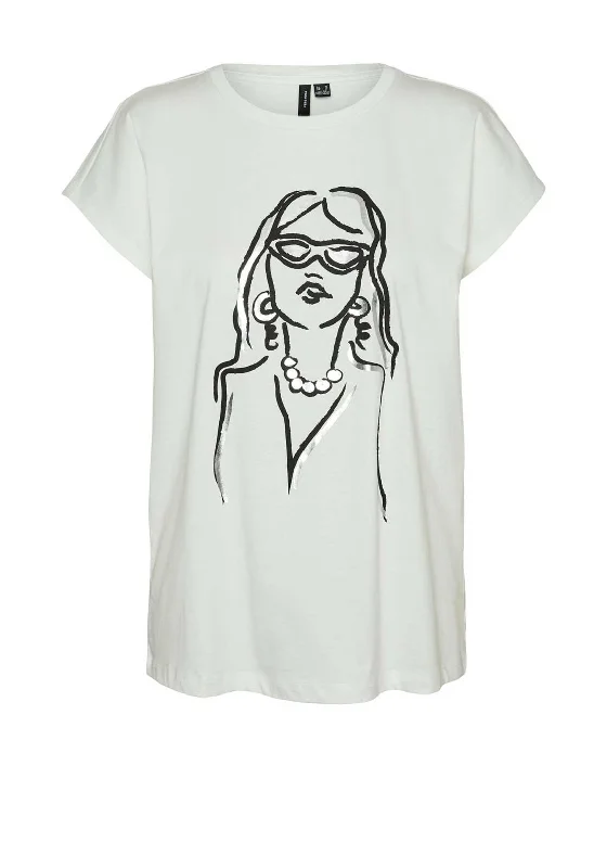 Vero Moda Eloi Metallic Girl Graphic T-Shirt, Snow White