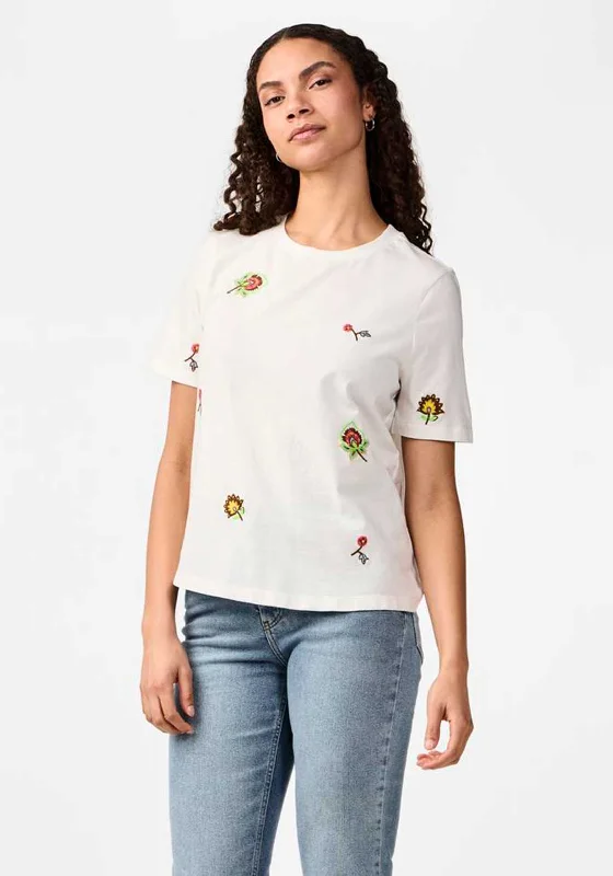 Y.A.S Senja Flower Embroidered T-Shirt, Star White