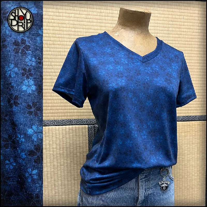 Indigo Sakura Womens V-Neck T-Shirt