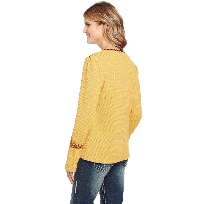 Cowgirl Up Western Shirt Womens L/S Waffle Knit Mustard CG01103