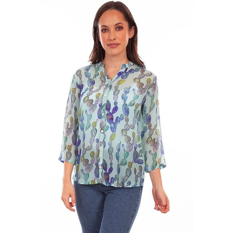 Scully Western Shirt Womens 3/4 Sleeve Button Front Print F0_HC816