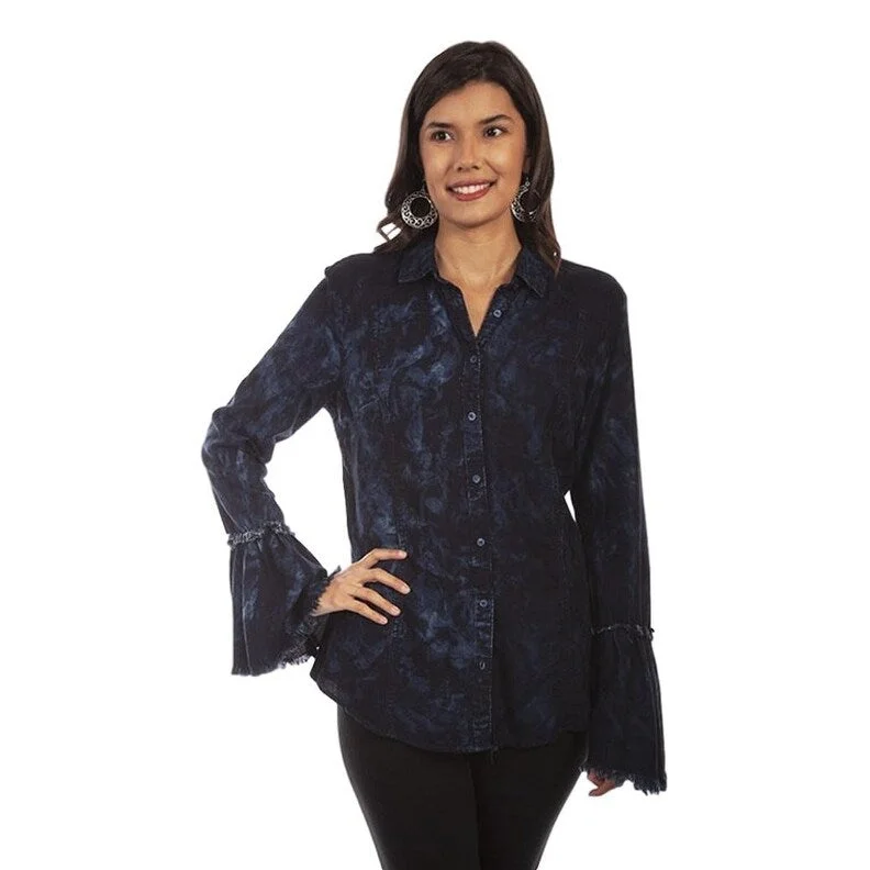 Scully Western Shirt Womens L/S Button Washed Black Blue F0_HC654