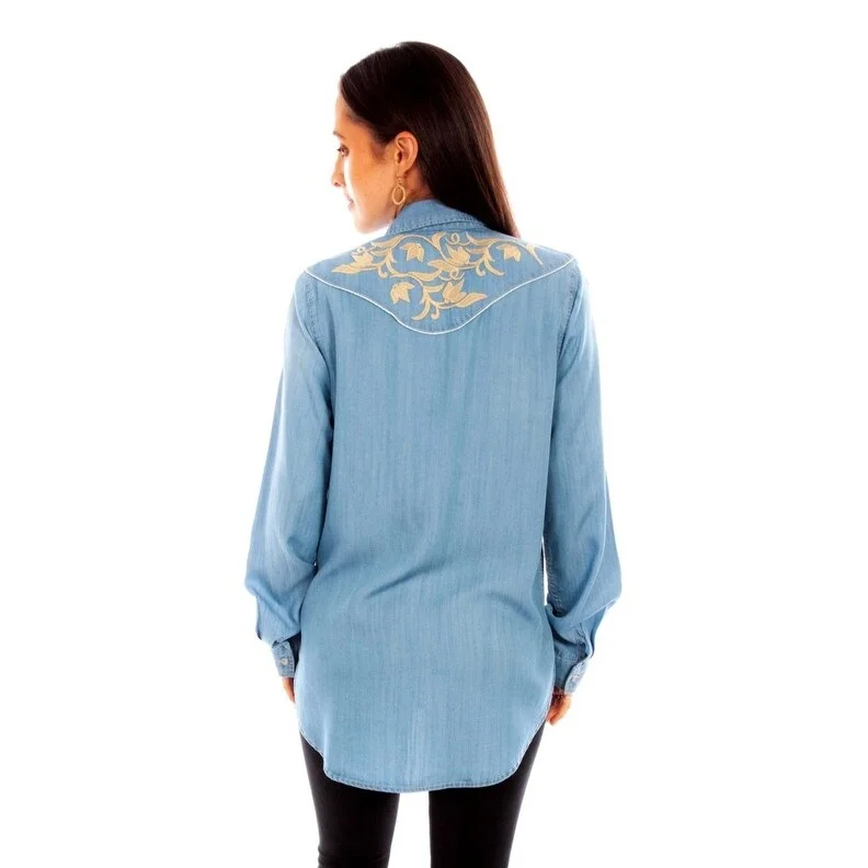 Scully Western Shirt Womens L/S Embroidered Button Front Blue F0_HC847