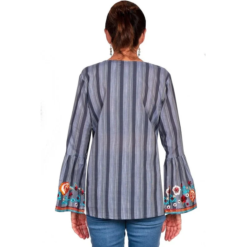 Scully Western Shirt Womens L/S Embroidered Stripe Charcoal F0_HC725