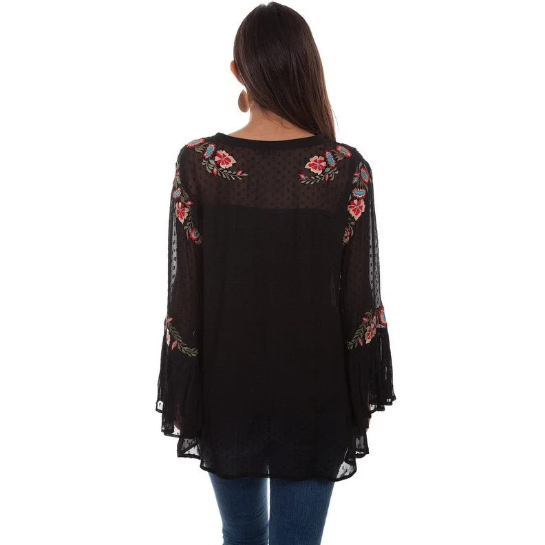 Scully Western Shirt Womens L/S Swiss Dot Embroidered Black F0_HC505