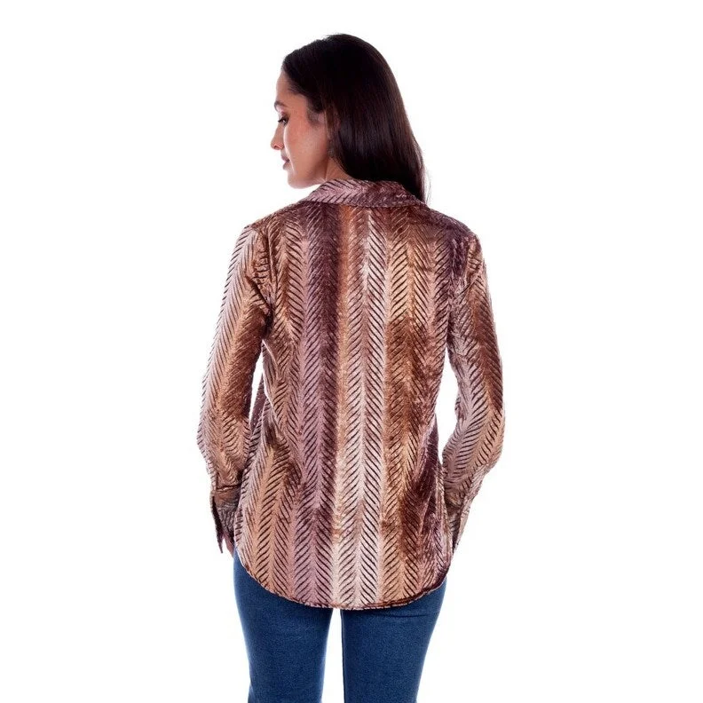 Scully Western Shirt Womens L/S Velvet French Cuff Burnt F0_HC798