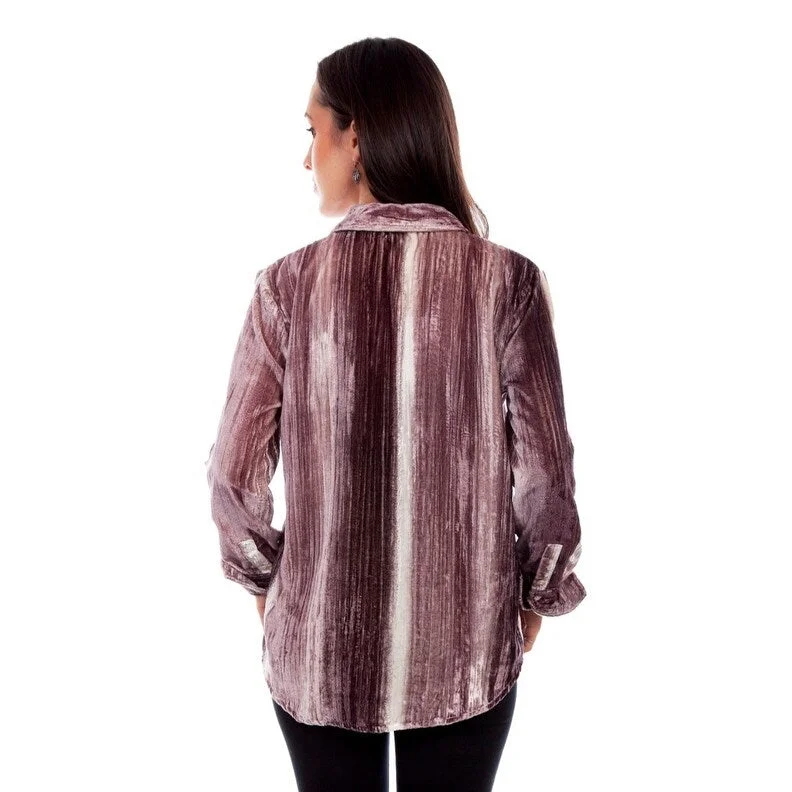 Scully Western Shirt Womens L/S Velvet French Cuff Plum White F0_HC799